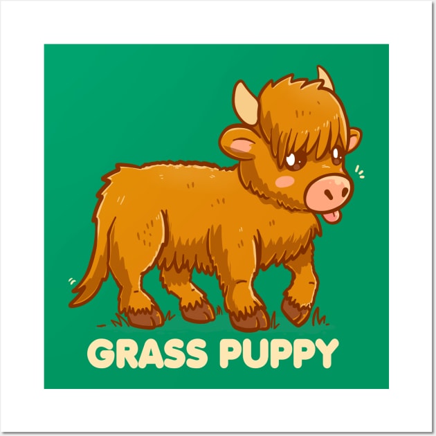 Grass Puppy - Scottish Highland Cow Wall Art by TechraNova